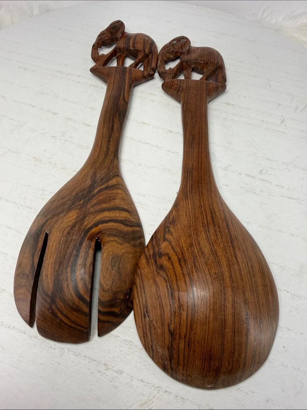 Handcrafted Wood Elephant Salad Serving Set - Dark Brown